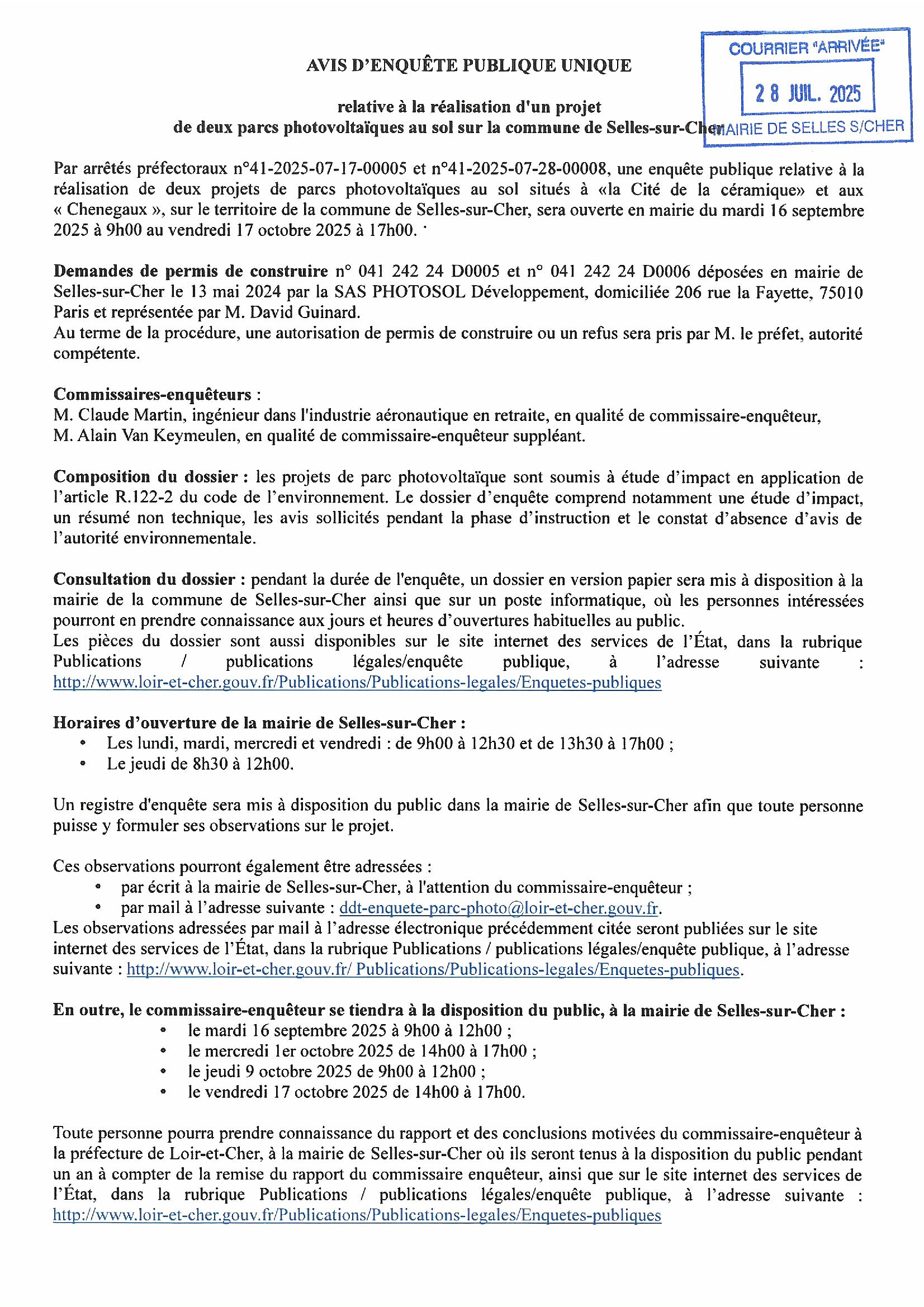 Avis d'enquête publique