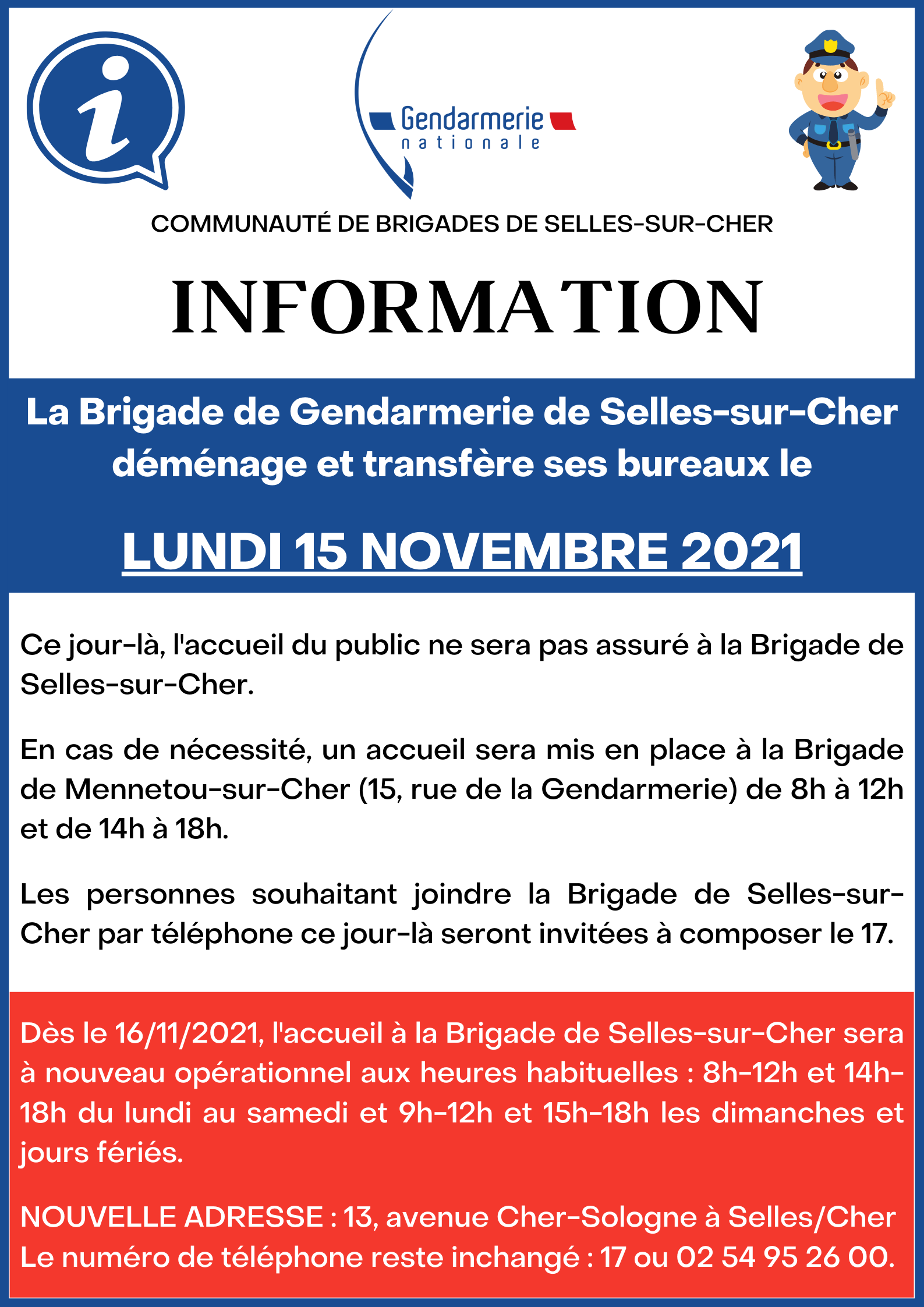 Déménagement Brigade de Gendarmerie de Selles-sur-Cher